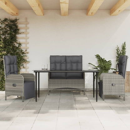 Set da Pranzo da Giardino 4 pz con Cuscini in Polyrattan Grigio