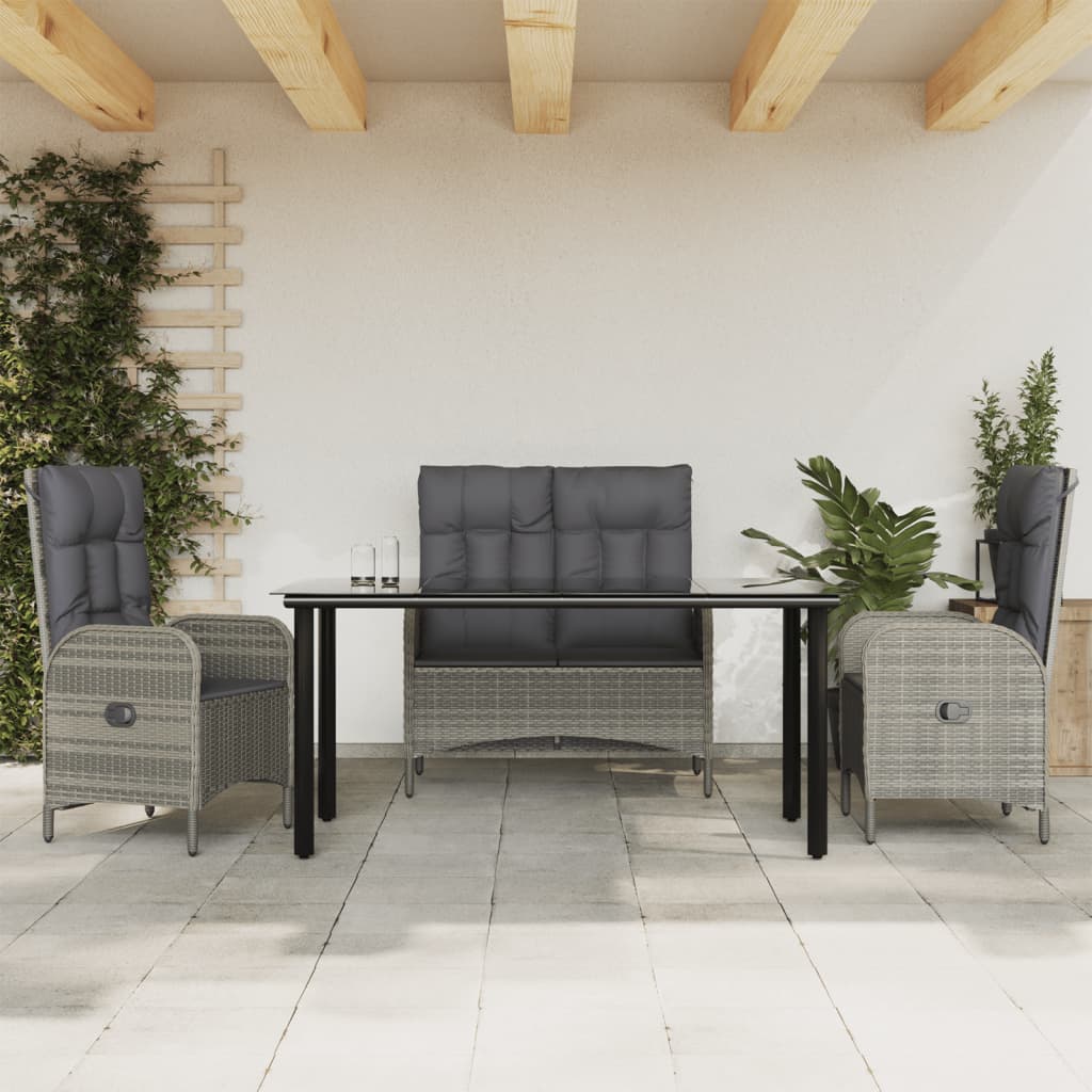 Set da Pranzo da Giardino 4 pz con Cuscini in Polyrattan Grigio