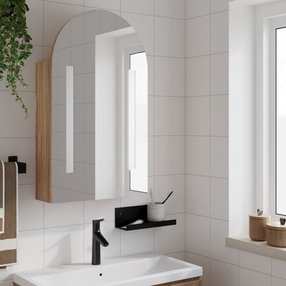 Armadietto Bagno con Specchio e LED ad Arco Rovere 42x13x70 cm