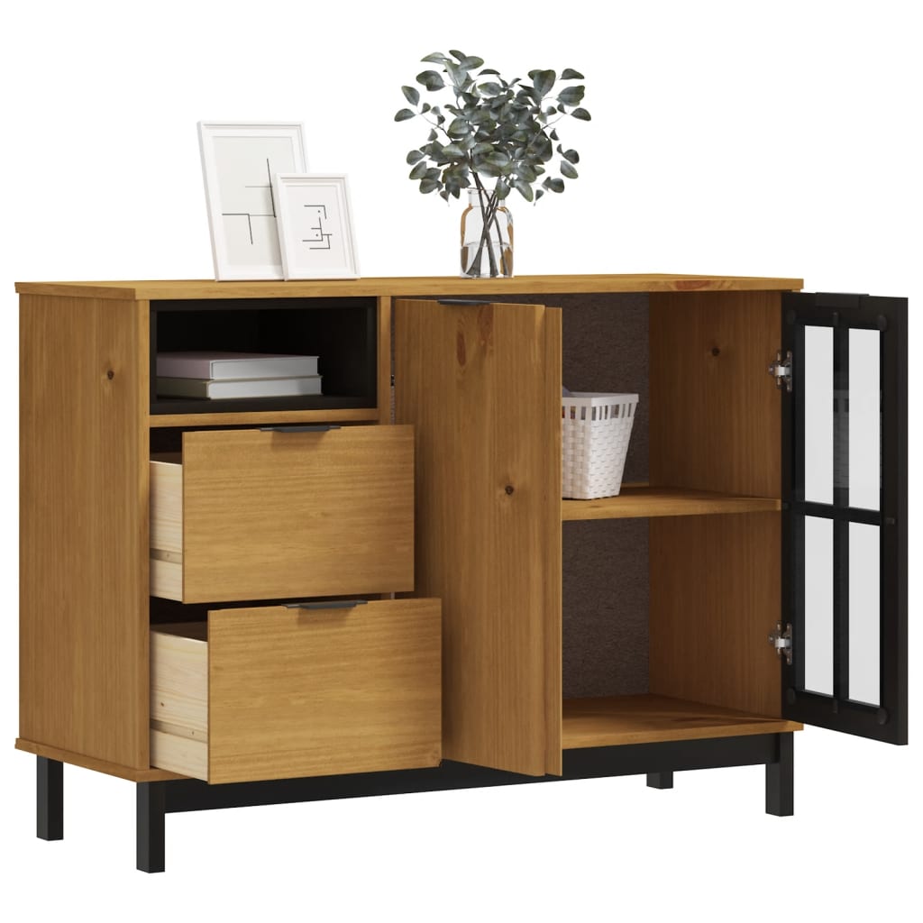 Credenza FLAM 110x40x80 cm Anta in Vetro Massello di Pino