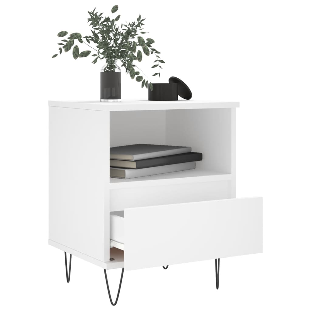 Comodini 2pz Bianchi 40x35x50 cm in Legno Multistrato