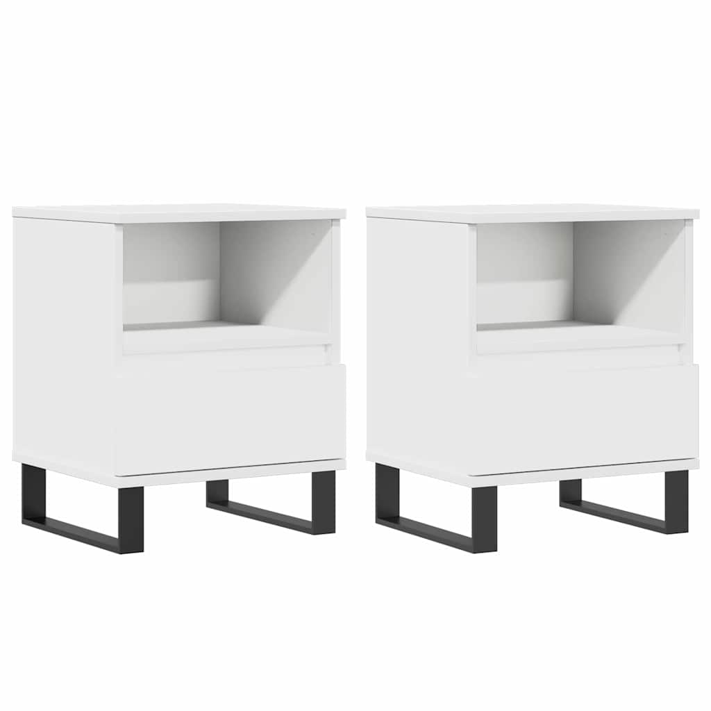 Comodini 2pz Bianchi 40x35x50 cm in Legno Multistrato