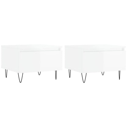 Tavolini Salotto 2pz Bianco Lucido 50x46x35cm Legno Multistrato