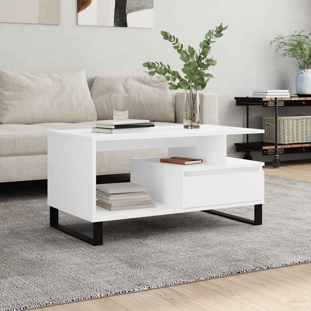 Tavolino da Salotto Bianco 90x49x45 cm in Legno Multistrato