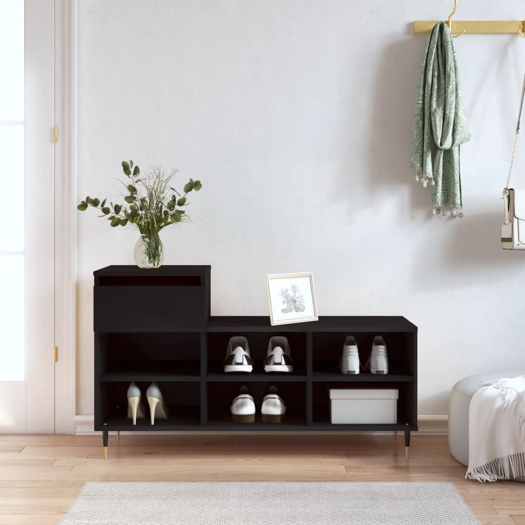 Scarpiera Nera 102x36x60 cm in Legno Multistrato