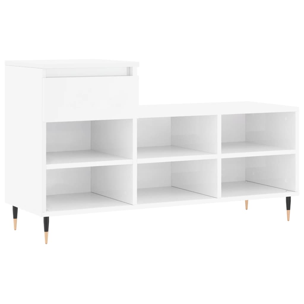 Scarpiera Bianco Lucido 102x36x60 cm in Legno Multistrato