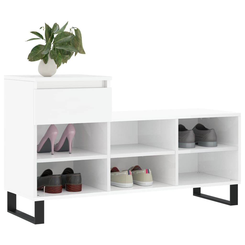 Scarpiera Bianco Lucido 102x36x60 cm in Legno Multistrato