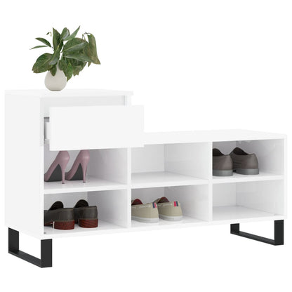 Scarpiera Bianco Lucido 102x36x60 cm in Legno Multistrato