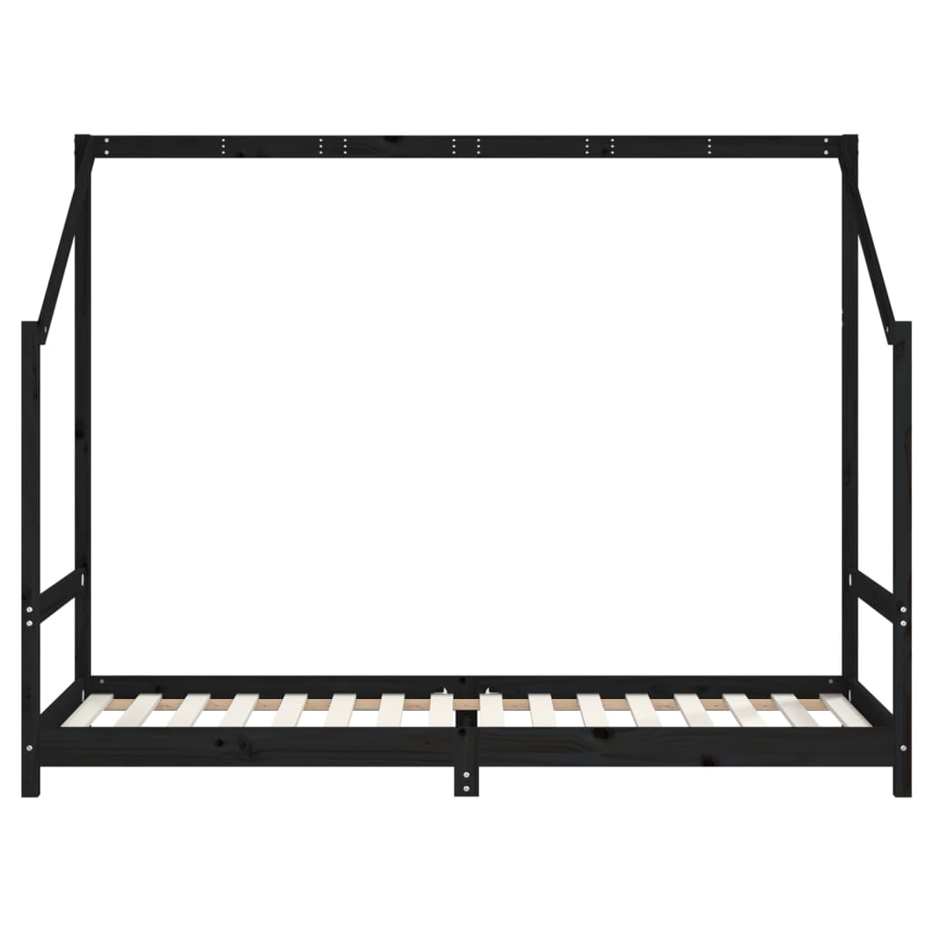 Giroletto per Bambini Nero 80x200 cm in Legno Massello di Pino