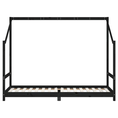 Giroletto per Bambini Nero 90x200 cm in Legno Massello di Pino