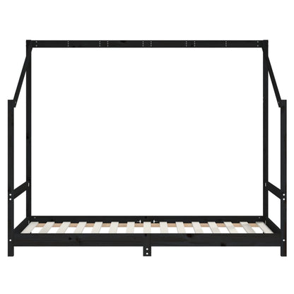 Giroletto per Bambini Nero 90x190 cm in Legno Massello di Pino