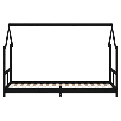 Giroletto per Bambini Nero 80x200 cm in Legno Massello di Pino