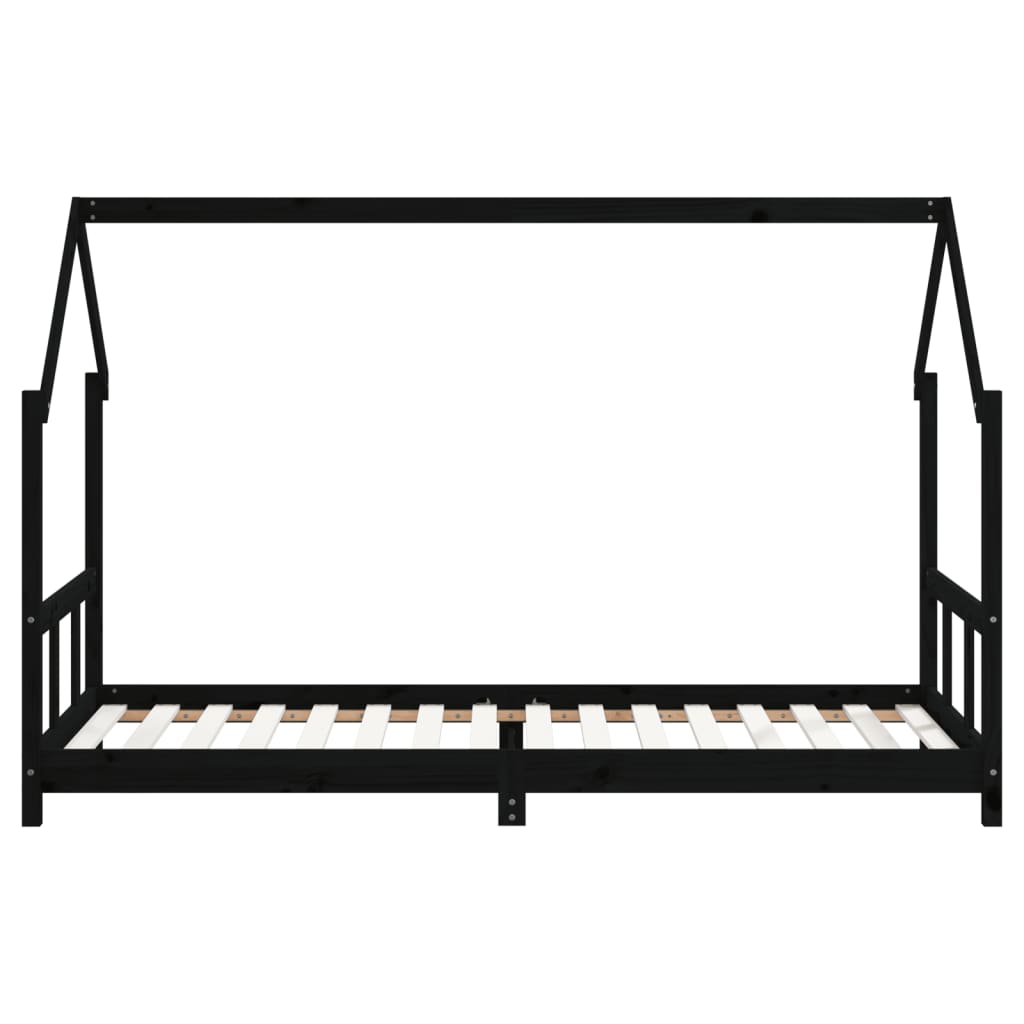 Giroletto per Bambini Nero 90x200 cm in Legno Massello di Pino