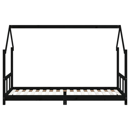 Giroletto per Bambini Nero 90x200 cm in Legno Massello di Pino