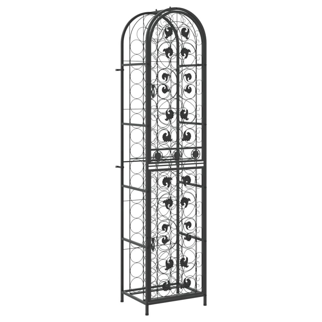 Portavini da 73 Bottiglie Nero 45x36x200cm in Ferro Battuto