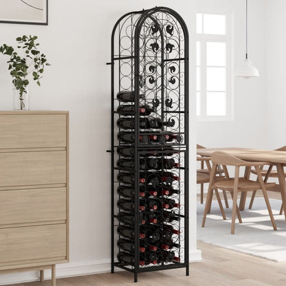 Portavini da 73 Bottiglie Nero 45x36x200cm in Ferro Battuto