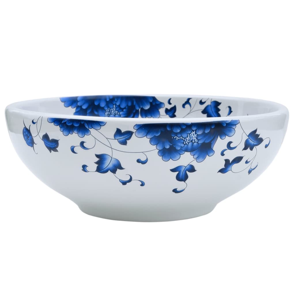 Lavabo da Appoggio Bianco e Blu Rotondo ?41x14 cm Ceramica