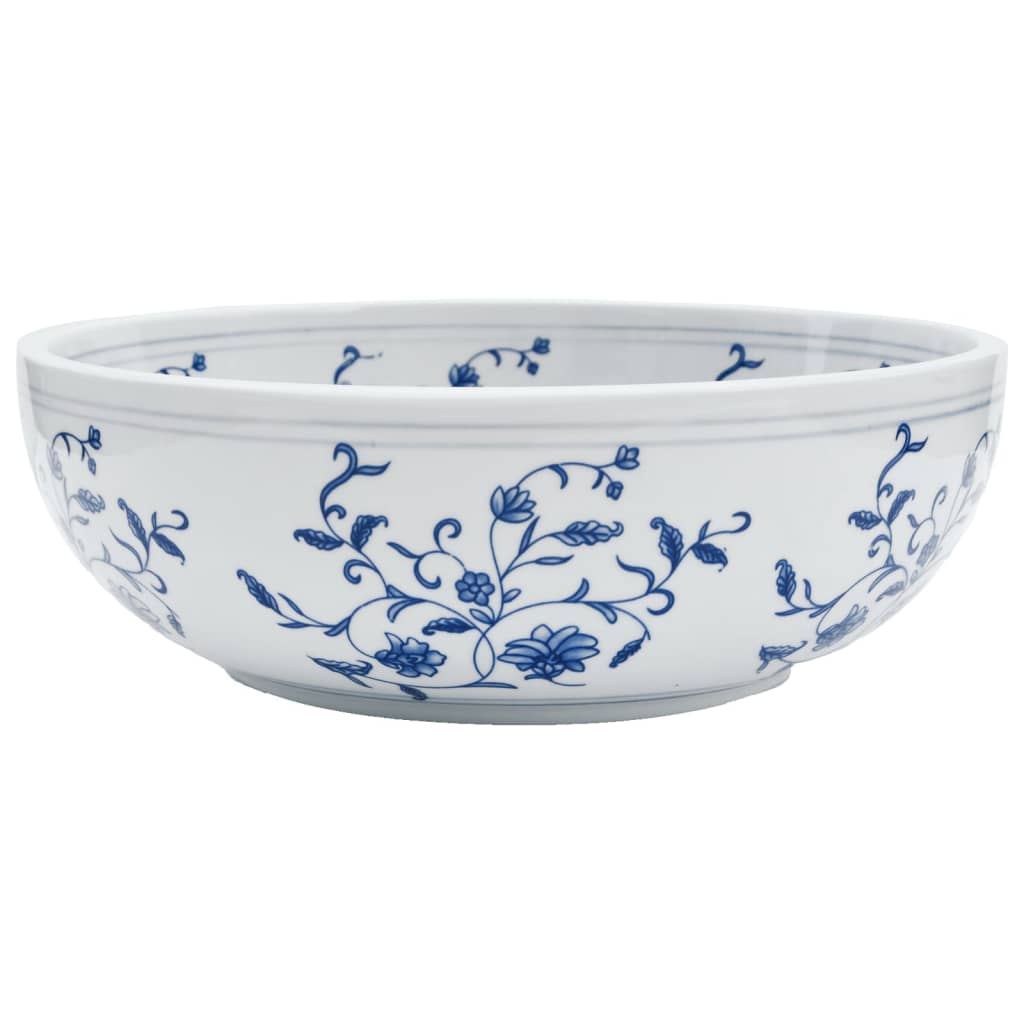 Lavabo da Appoggio Bianco e Blu Rotondo ?41x14 cm Ceramica