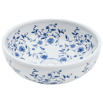 Lavabo da Appoggio Bianco e Blu Rotondo ?41x14 cm Ceramica