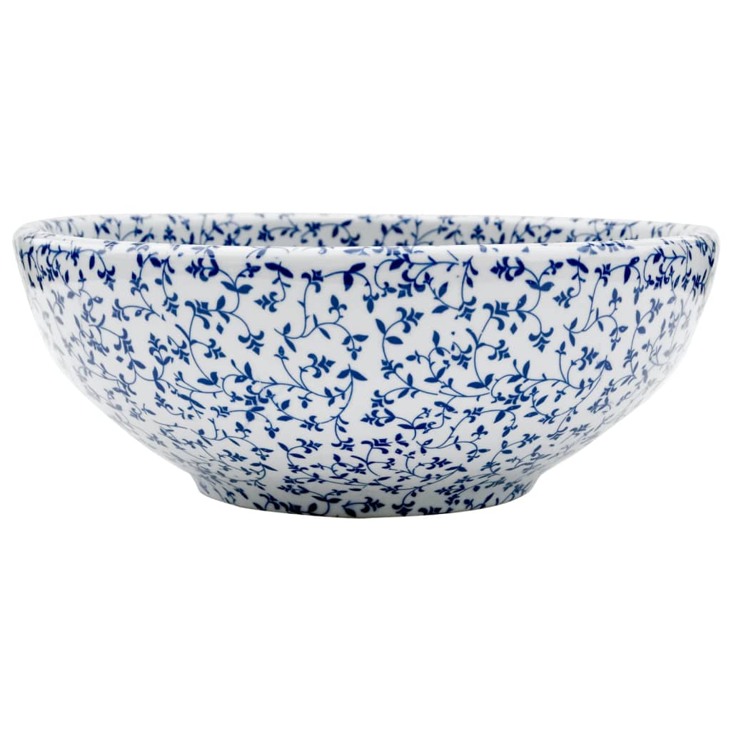 Lavabo da Appoggio Bianco e Blu Rotondo ?41x14 cm Ceramica