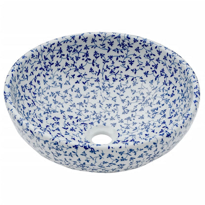 Lavabo da Appoggio Bianco e Blu Rotondo ?41x14 cm Ceramica