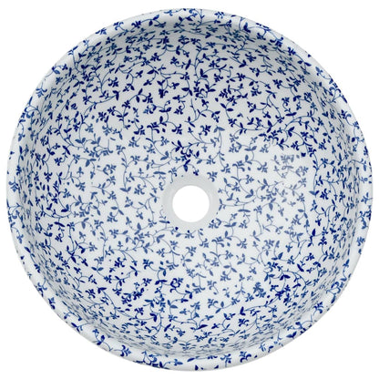 Lavabo da Appoggio Bianco e Blu Rotondo ?41x14 cm Ceramica
