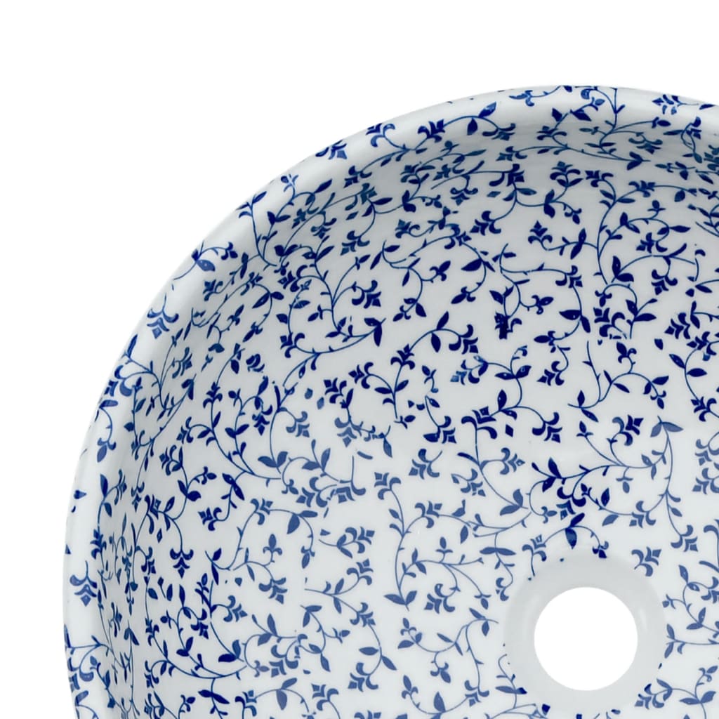 Lavabo da Appoggio Bianco e Blu Rotondo ?41x14 cm Ceramica