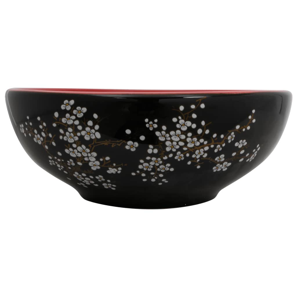 Lavabo da Appoggio Nero e Rosso Rotondo ?41x14 cm Ceramica