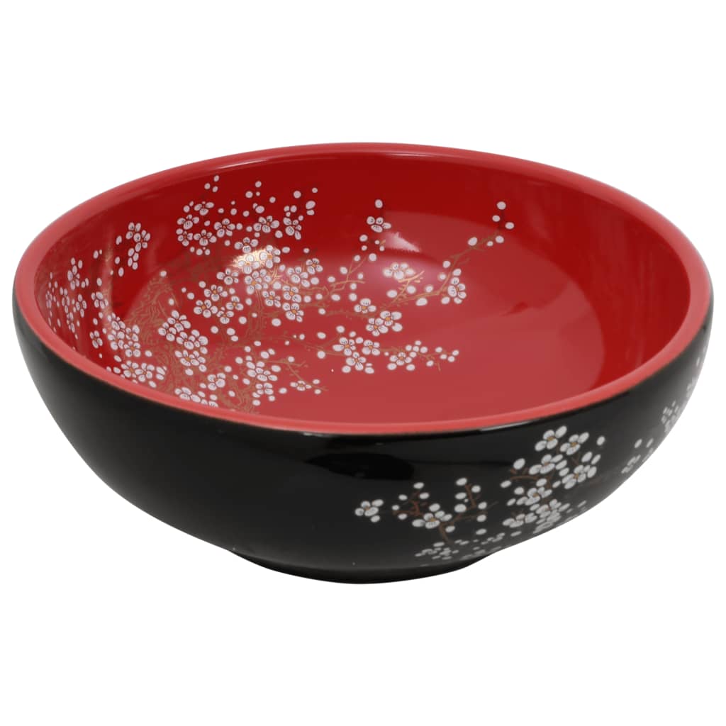Lavabo da Appoggio Nero e Rosso Rotondo ?41x14 cm Ceramica