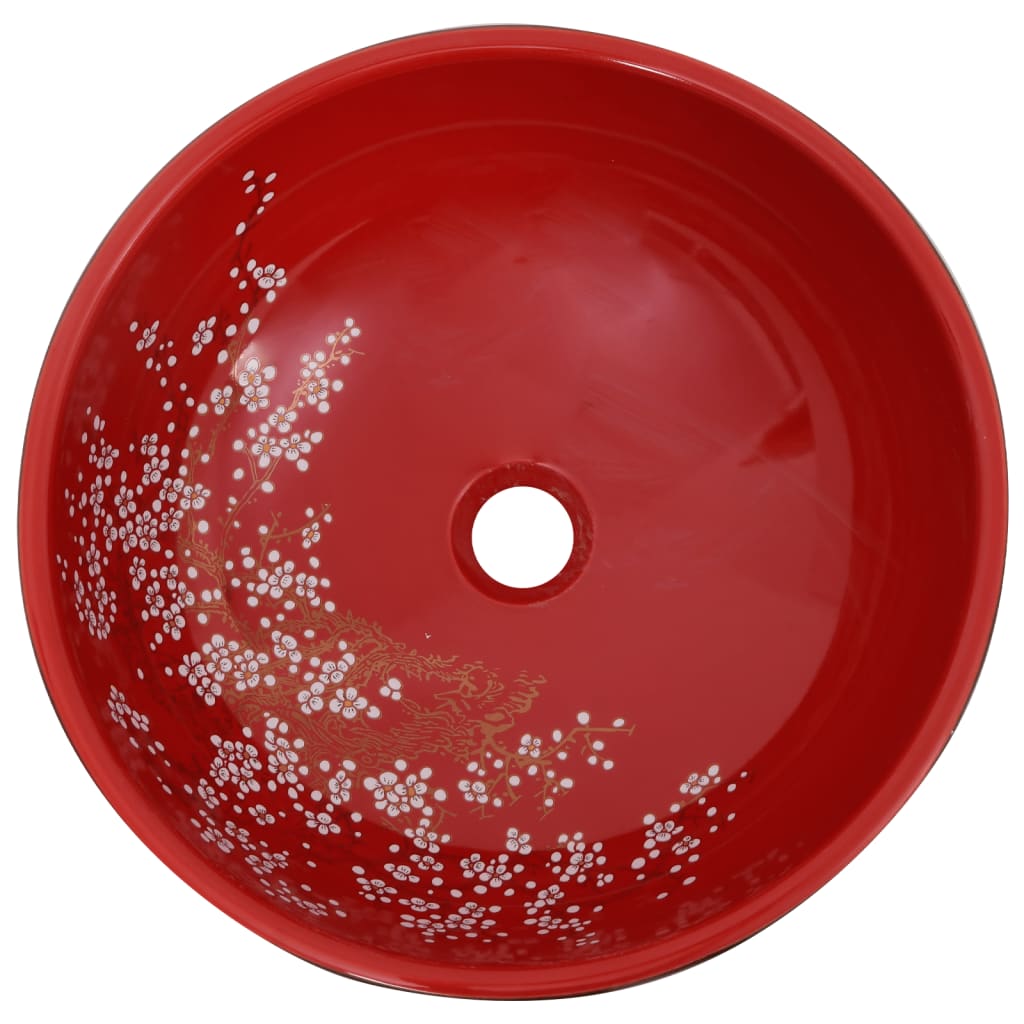 Lavabo da Appoggio Nero e Rosso Rotondo ?41x14 cm Ceramica
