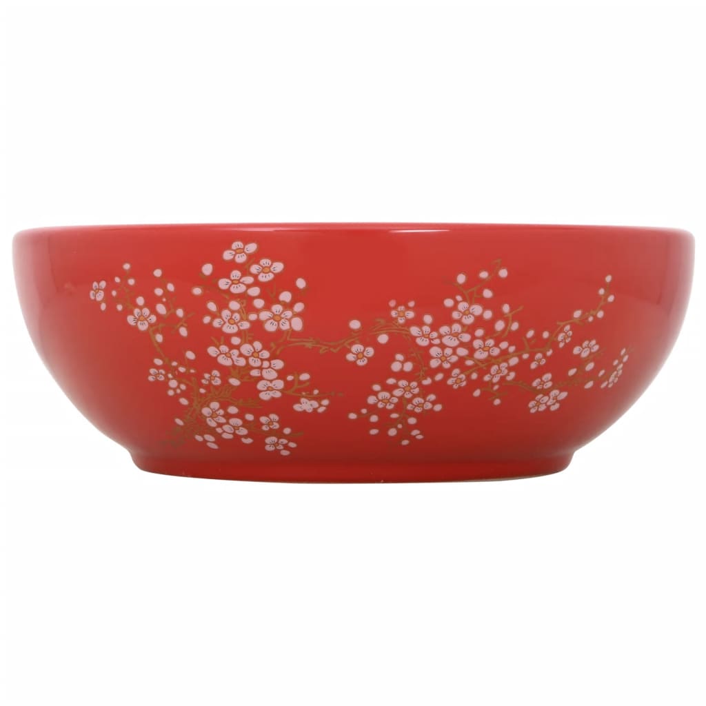 Lavabo da Appoggio Bianco e Rosso Rotondo ?41x14 cm Ceramica