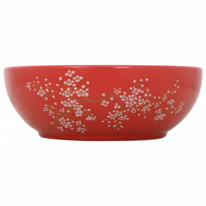 Lavabo da Appoggio Bianco e Rosso Rotondo ?41x14 cm Ceramica