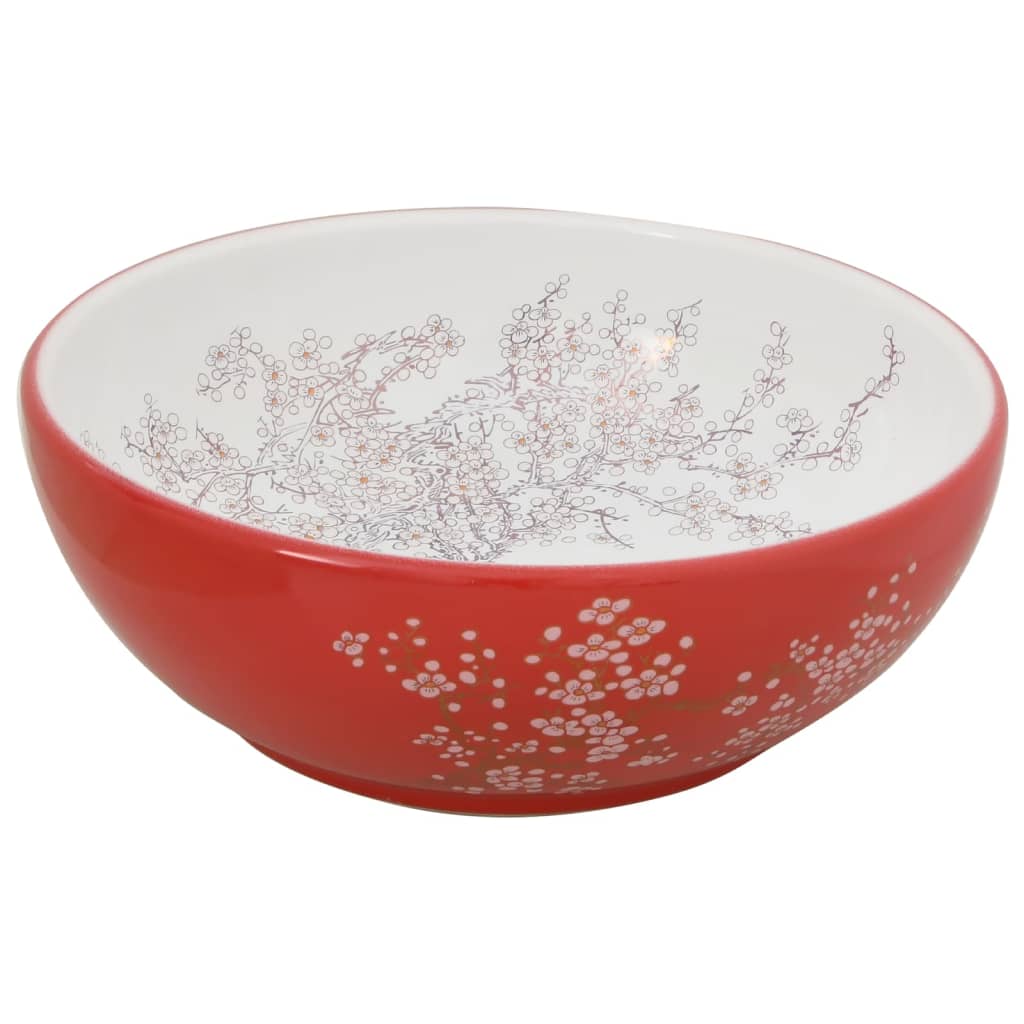 Lavabo da Appoggio Bianco e Rosso Rotondo ?41x14 cm Ceramica