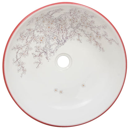 Lavabo da Appoggio Bianco e Rosso Rotondo ?41x14 cm Ceramica