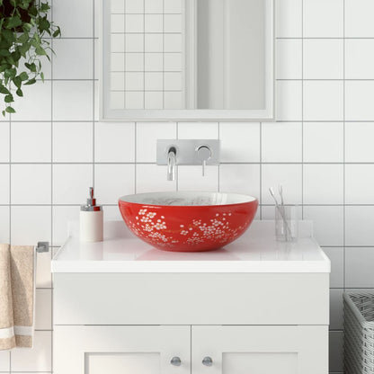 Lavabo da Appoggio Bianco e Rosso Rotondo ?41x14 cm Ceramica
