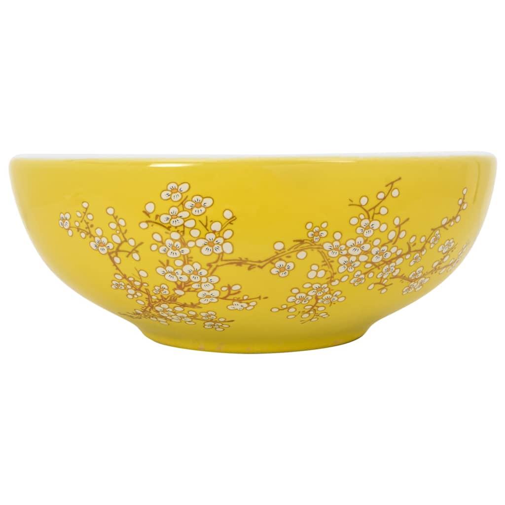 Lavabo da Appoggio Bianco e Giallo Rotondo ?41x14 cm Ceramica