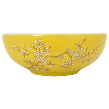 Lavabo da Appoggio Bianco e Giallo Rotondo ?41x14 cm Ceramica