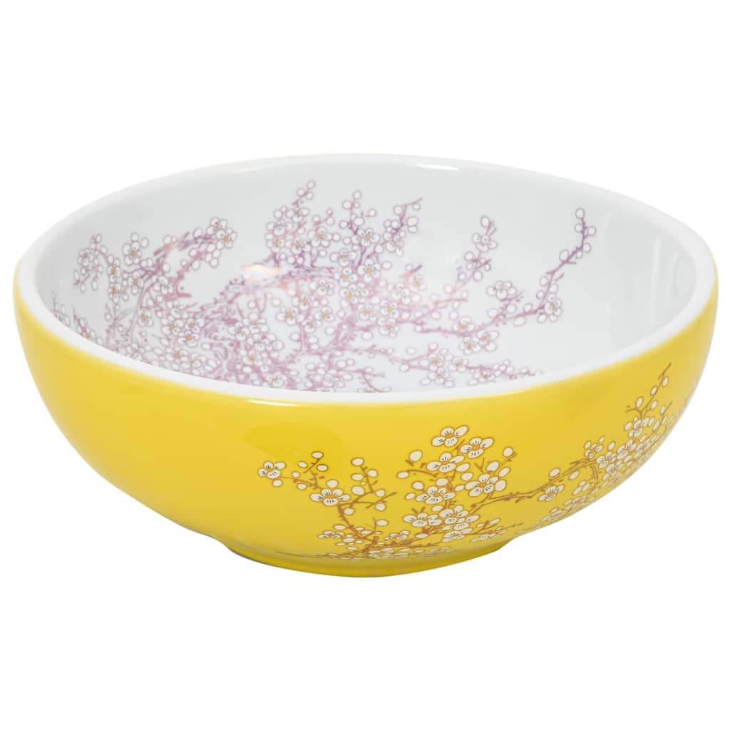 Lavabo da Appoggio Bianco e Giallo Rotondo ?41x14 cm Ceramica