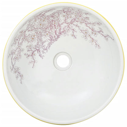 Lavabo da Appoggio Bianco e Giallo Rotondo ?41x14 cm Ceramica