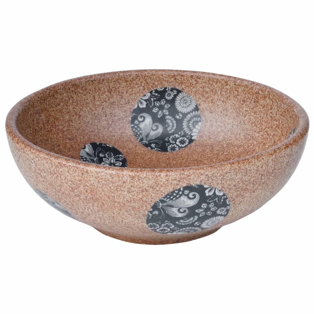 Lavabo da Appoggio Marrone e Blu Rotondo ?41x14 cm Ceramica