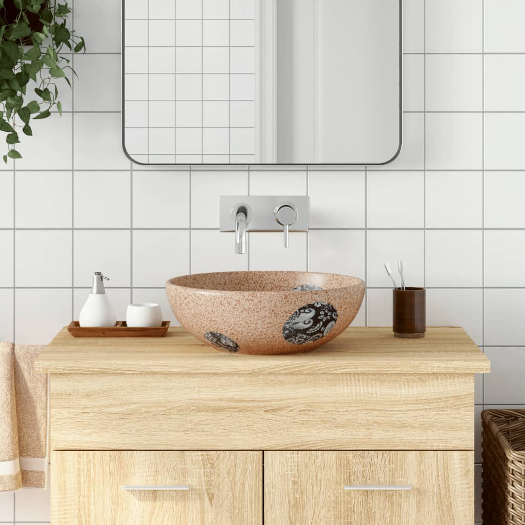Lavabo da Appoggio Marrone e Blu Rotondo ?41x14 cm Ceramica