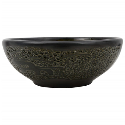Lavabo da Appoggio Nero Rotondo ?41x14 cm Ceramica