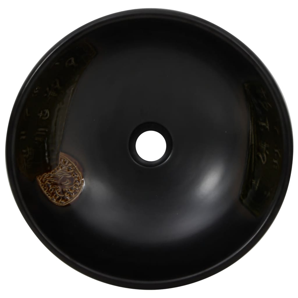 Lavabo da Appoggio Nero Rotondo ?41x14 cm Ceramica