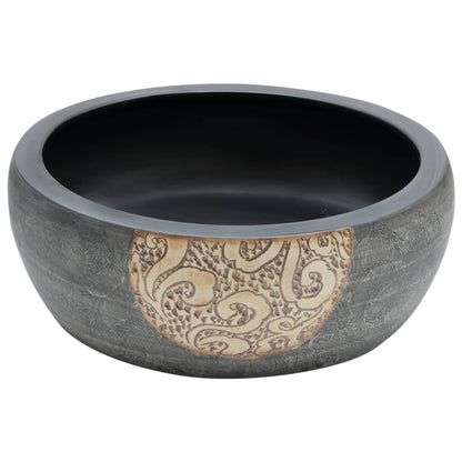 Lavabo da Appoggio Nero e Marrone Rotondo ?41x14 cm Ceramica