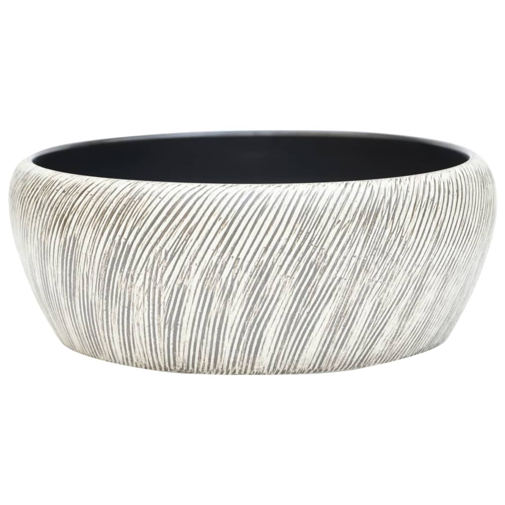 Lavabo da Appoggio Nero e Grigio Rotondo ?41x14 cm Ceramica