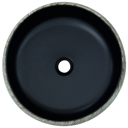 Lavabo da Appoggio Nero e Grigio Rotondo ?41x14 cm Ceramica