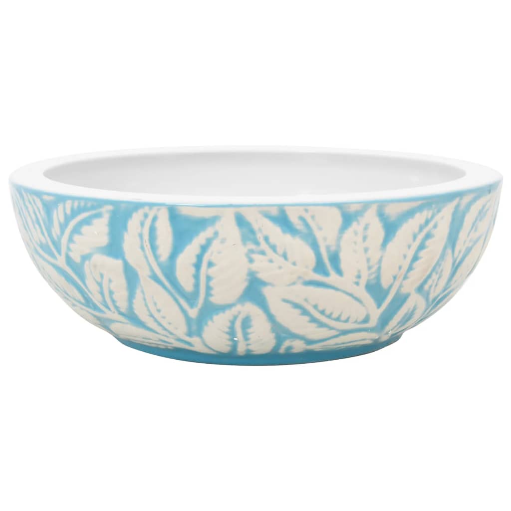 Lavabo da Appoggio Bianco e Blu Rotondo ?41x14 cm Ceramica