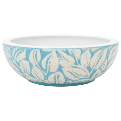 Lavabo da Appoggio Bianco e Blu Rotondo ?41x14 cm Ceramica