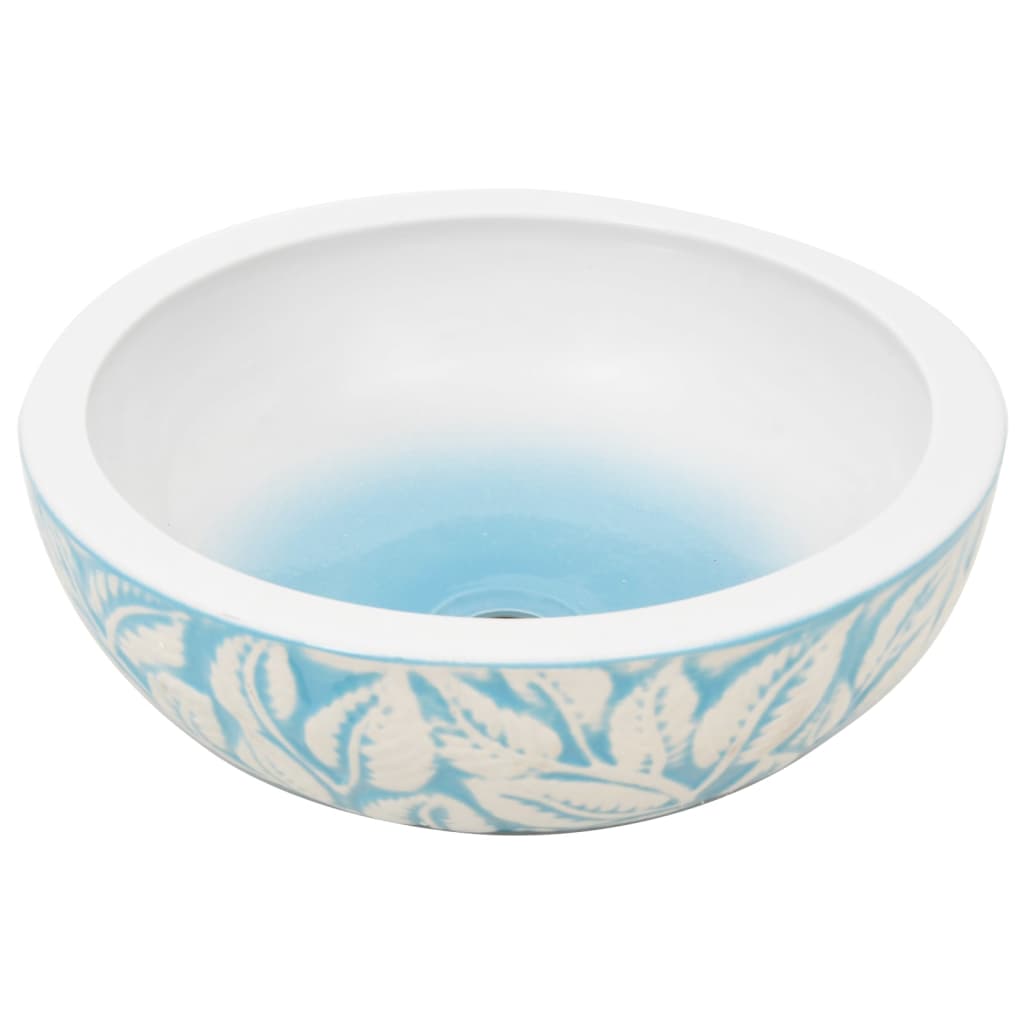Lavabo da Appoggio Bianco e Blu Rotondo ?41x14 cm Ceramica