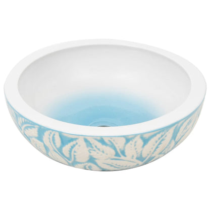 Lavabo da Appoggio Bianco e Blu Rotondo ?41x14 cm Ceramica